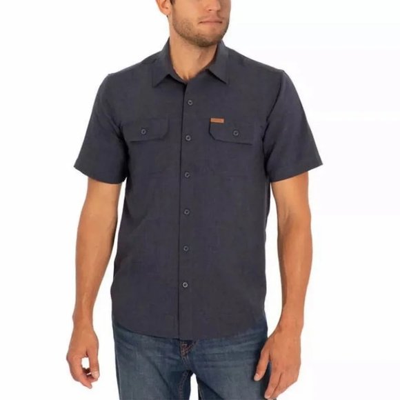 Orvis Short Sleeve Woven Tech Shirt Button Front Blue size Medium NWOT - Picture 1 of 11